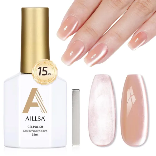 Miniatura 10 de AILLSA - Esmalte de uñas de gel Cat Eye color nude con glitter de cristal, esmalte de uñas de vidrio con destellos, brillo reflectante translúcido