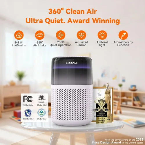 Miniatura 2 de Purificador de aire HEPA AIRROMI para dormitorio y hogar, purificador de aire para mascotas del hogar, elimina el olor a mascotas, olor a arena
