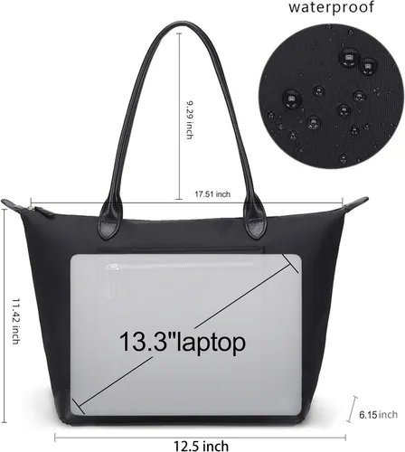 Miniatura 4 de DORIS&JACKY Bolso de mano para mujer, grande, ligero, de cuero, de nailon, para el trabajo, bolso de hombro y bolso de viaje plegable Large