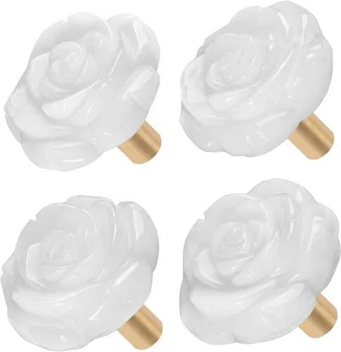 Miniatura 11 de Rockcloud Paquete de 4 pomos de cristal rosa para cajones, tiradores de armario, pomos de flores, herrajes para muebles, obsidiana negra