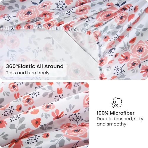 Miniatura 32 de Viviland Juego de sábanas de 3 piezas con estampado botánico de mariposas y flores rosas y moradas, sábanas de microfibra suave y transpirable