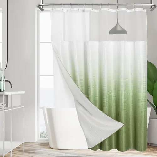 Miniatura 44 de MitoVilla Cortina de ducha pequeña beige de 36 x 72 pulgadas, juego de cortina de ducha de tela de punto gofre de tamaño medio estrecho con forro