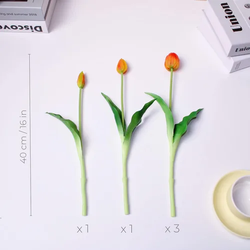 Miniatura 2 de Tulipanes falsos de tacto real de 16 pulgadas, flores artificiales con brotes, tallo flexible fácil de moldear, tulipanes sintéticos