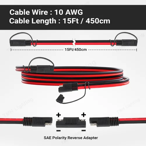 Miniatura 3 de TMH Cable de extensión SAE de 10 AWG – Arnés de cables de desconexión rápida SAE a SAE de 15 pies, conector SAE, cable de extensión de panel solar