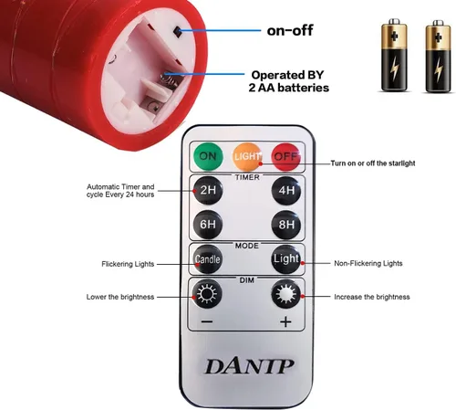 Miniatura 5 de DANIP - Vela LED roja sin llama con cuerda de estrella integrada, juego de 3 velas LED, con control remoto de 11 botones, función de temporizador