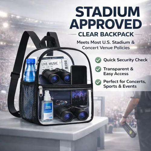 Miniatura 5 de Mochila Transparente Oraben para Eventos de Estadio Mochila Transparente para Estadio 12x6x12, Negro, Pequeño