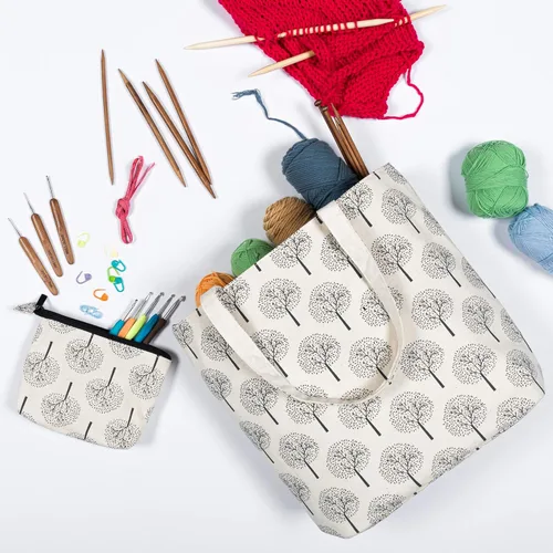 Miniatura 7 de Yarwo Bolsa de Tejer con Pequeña Bolsa con Cremallera, Bolsa de Hilo para Agujas de Tejer, Madejas de Hilo y Suministros de Tejer Para Llevar, Árbol