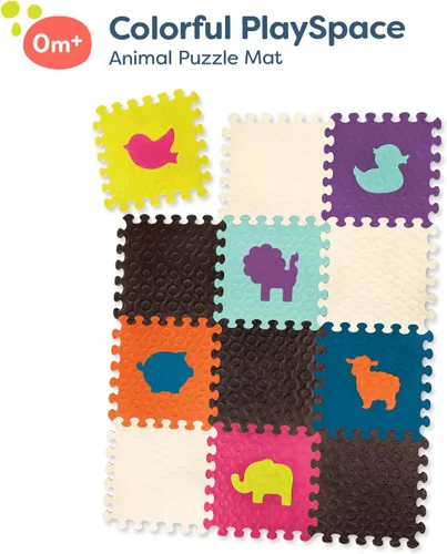 Miniatura 9 de B. toys Tapete de suelo de animales - 12 azulejos de espuma entrelazados y extraíbles - Azulejos gruesos de rompecabezas para recién nacidos, niños