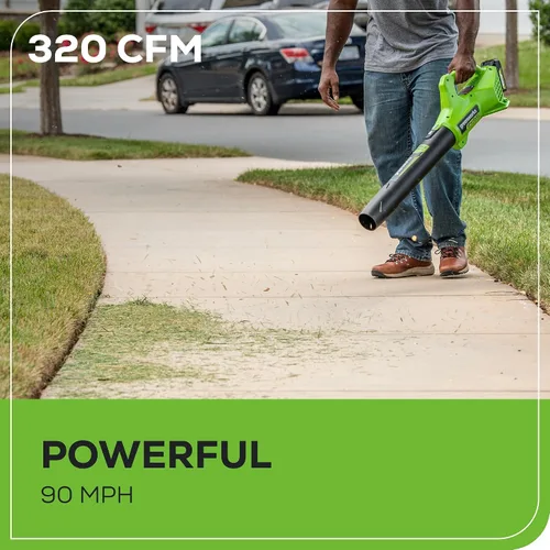 Miniatura 4 de Greenworks Soplador de hojas axial inalámbrico de 24 V (90 MPH / 320 CFM / más de 200 herramientas compatibles), batería de 2.0 Ah y cargador