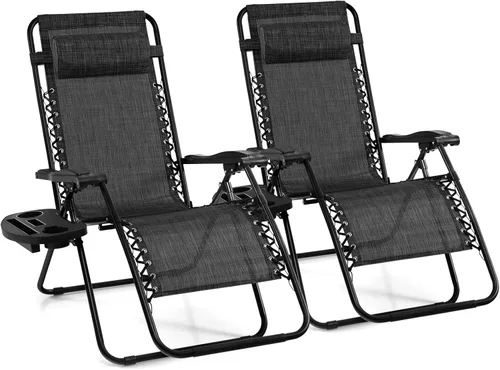 Miniatura 15 de Giantex Zero Gravity - Silla reclinable para patio al aire libre con portavasos y almohada extraíble, respaldo ajustable, silla de salón