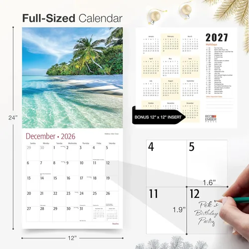 Miniatura 5 de RED EMBER Select - Calendario de pared 2026 de Playas Untamed & Scenic 2026 de 12 meses 12 x 24 pulgadas abierto Papel grueso y resistente