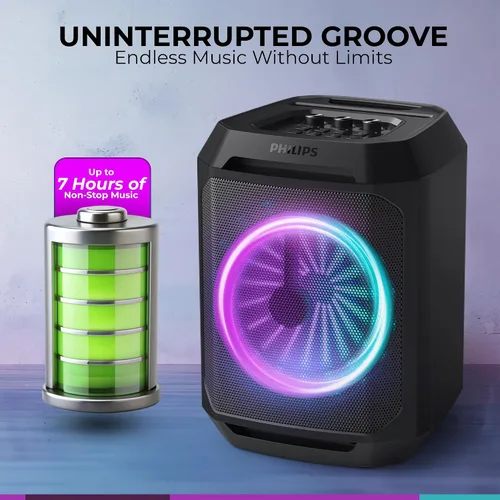 Miniatura 8 de Philips Altavoz Bluetooth para fiestas, refuerzo dinámico de bajos, Bluetooth y entrada auxiliar, entrada de micrófono, emparejamiento inalámbrico
