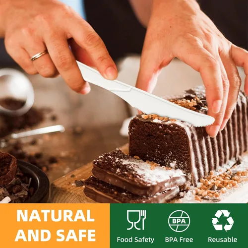 Miniatura 4 de Cuchillos 100% compostables, cubiertos desechables grandes de almidón de maíz de 7.7 pulgadas, utensilios ecológicos resistentes y duraderos
