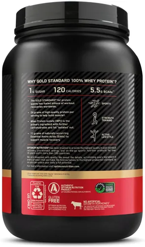 Miniatura 11 de Optimum Nutrition Polvo de proteína de suero de leche 100% de oro, fresa y plátano, 2 libras (el embalaje puede variar)