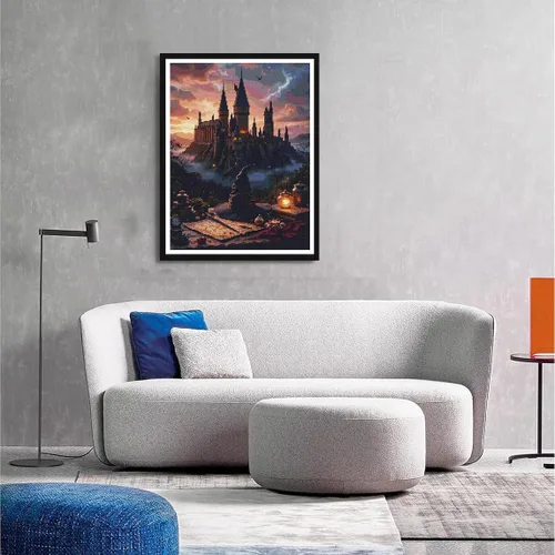 Miniatura 4 de PSCH Kits de arte de diamantes para adultos, kit de pintura de diamantes de castillo mágico para adultos, arte de diamantes 5D de taladro completo