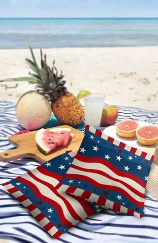 Miniatura 3 de Funda de almohada impermeable para el Día de la Independencia para exteriores, diseño de estrella en ondas rojas y azules, fundas de cojín