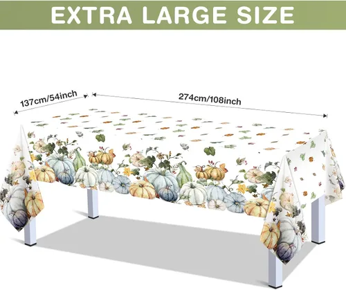 Miniatura 2 de Tiamon Paquete de 3 manteles de plástico desechables de Acción de Gracias, acuarela, calabaza, otoño, 54 x 108 pulgadas, decoración de mesa
