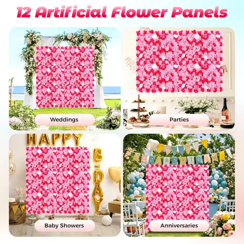 Miniatura 3 de Juego de paneles de pared de flores de seda artificial, telón de fondo de fiesta de boda, panel de pared floral de rosa de seda para ramo, Rosa