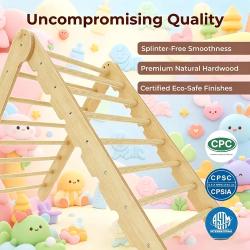 Miniatura 3 de LINKHOO Pikler - Juego de 4 triángulos de madera, juego de escalada Montessori para niños de 2 a 8 años, gimnasios de selva de interior con arco