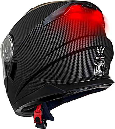 Miniatura 19 de 1Storm Nuevo Casco Modular de Motocicleta con Visera Dual Cara Completa y Luz Trasera LED Recargable: Modular901 Fibra de Carbon Negro