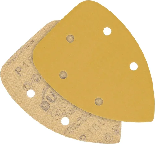 Miniatura 3 de Dura-Gold Hojas de Lija Premium para Lijadora de Detalle Tipo Ratón - Grano 180 (Caja de 24) - Discos Triangulares de 5 Orificios con Sistema