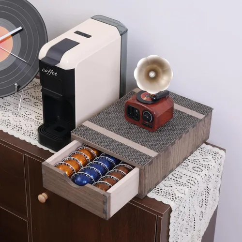 Miniatura 8 de DDYURI Soportes para cápsulas de café de 1 capa y 1 cajón, marrón oscuro (CF1D1C-DK)