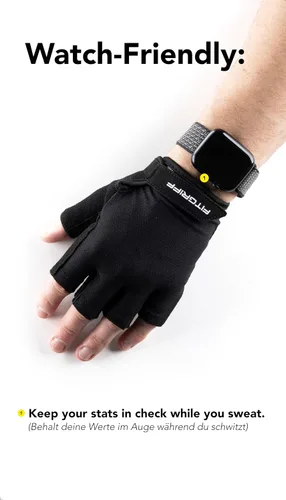 Miniatura 6 de Fitgriff® Guantes de entrenamiento (acolchados) para hombres y mujeres, guantes de gimnasio sin dedos para levantamiento de pesas, entrenamiento