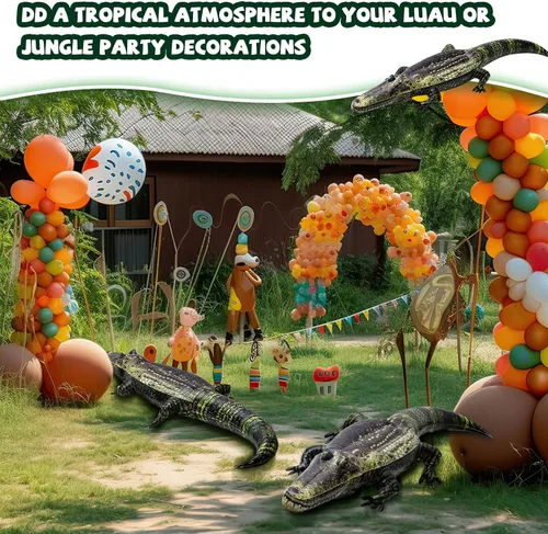 Miniatura 6 de Liliful 2 unidades de 49 pulgadas inflables de cocodrilo flotador para piscina, cocodrilo inflable largo para adultos, pantano, safari, fiesta