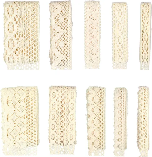 Cinta de encaje de algodón vintage para manualidades, 20 yardas, ribete de encaje de algodón para álbumes de recortes (beige)