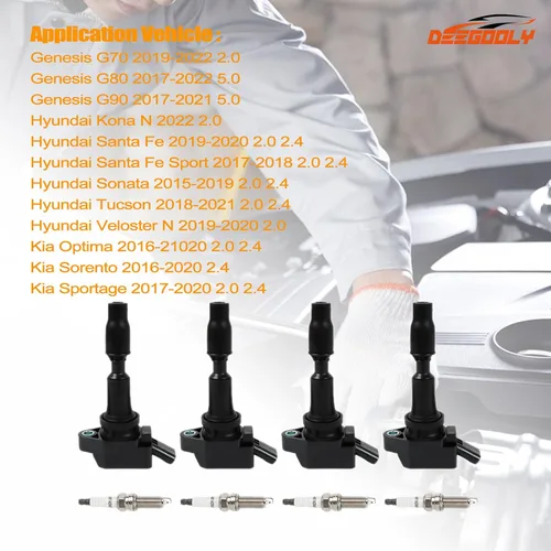Miniatura 4 de Paquete de 4 bobinas de encendido UF-764 y bujías de iridio compatibles con Hyundai Santa Fe 2019-2020 L4 2.4L y Kia Optima 2016-2020 L4 2.4L
