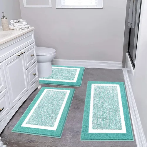 Miniatura 14 de Pauwer Juego de baño, alfombras de baño antideslizantes, alfombras de ducha absorbentes para suelo de baño, bañera y ducha, color azul aguamarina