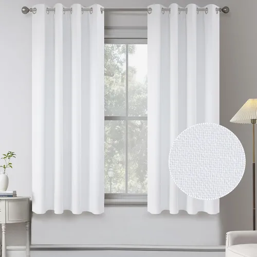 Miniatura 50 de KEQIAOSUOCAI Cortinas de lino 100% opacas de 100 pulgadas de largo, 2 paneles para dormitorio, estilo casa de campo moderna, completamente negro