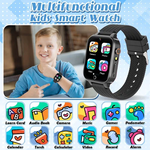 Miniatura 2 de Tywop Reloj inteligente para niños y niñas de 3 a 12 años con 26 juegos de rompecabezas, cámara de video HD, pantalla táctil, reproductor de música