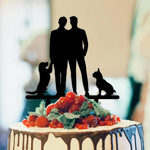 Miniatura 15 de Decoración rústica para tartas de boda del mismo sexo, silueta de novios, decoración para tartas de boda con Rottweiler y Basset Hound Novio y Novio