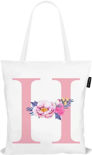 Miniatura 8 de Bolsas de lona con iniciales florales, bolso personalizado con letras rosas con monograma, regalo de Navidad, graduación de cumpleaños, letra D
