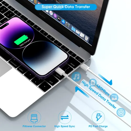 Miniatura 5 de Cable de carga rápida para iPhone [certificado MFi de Apple], paquete de 3 cables de carga de teléfono de 20 W, bloque de cargador USB C