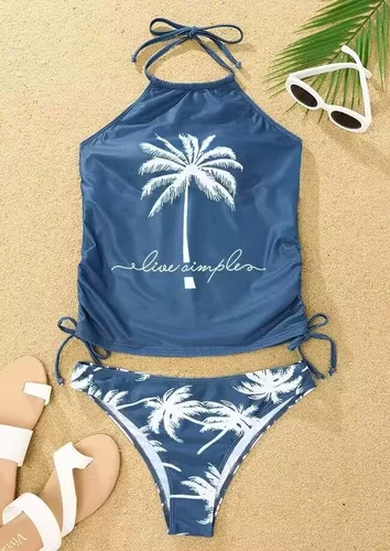 Miniatura 3 de Conjunto de tankini de dos piezas para mujer, conjunto de tankini con cuello halter de árbol de coco