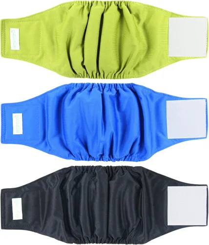 wegreeco - Pañales lavables para perros machos, bandas envolventes para vientre, paquete de 3 (negro, azul, oliva), talla XXL