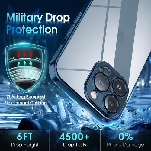 Miniatura 5 de Supdeal Funda transparente para iPhone 12 Pro, no amarillea, protección de cámara, probada en caídas de grado militar, transparente, a prueba de Azul