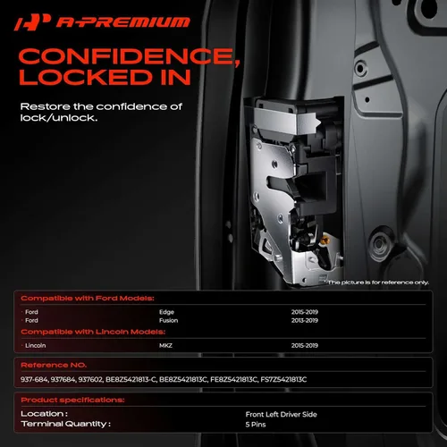 Miniatura 2 de A-Premium Actuador de bloqueo de puerta compatible con vehículos Ford y Lincoln, Fusion 2013-2019, MKZ 2015-2019, Edge 2015-2019, lado delantero