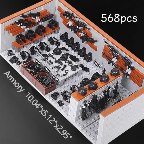Miniatura 3 de Conjunto de bloques de construcción de base militar del ejército, ladrillos de armería de batalla de la Segunda Guerra Mundial, paquete de armas