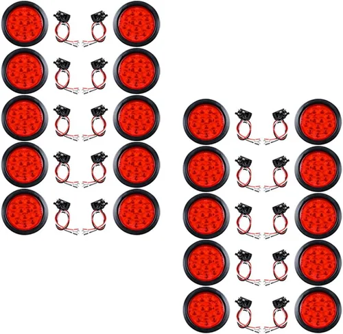 Miniatura 77 de Kit de tapones de cableado con cubierta de hule para luz trasera LED redonda de 4", 12 ledes, para RV, camioneta Luz roja - Lente transparente