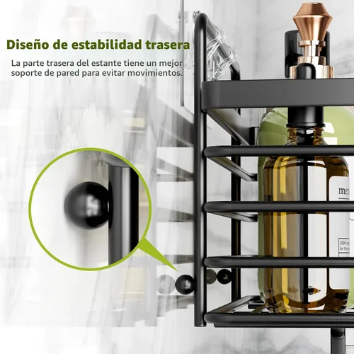 Miniatura 5 de Yougai Organizador de ducha con soporte para jabón y ganchos, estantes de ducha inoxidables, organizadores de baño sin perforaciones y Negro