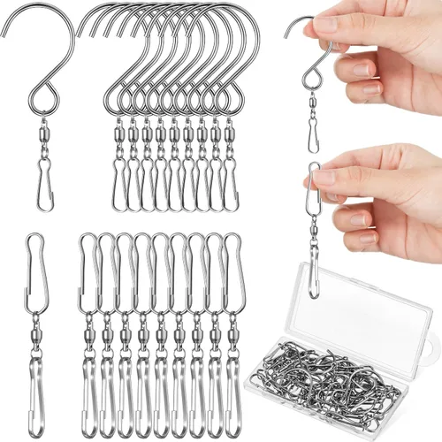 Miniatura 7 de Jetec 30 ganchos giratorios giratorios de viento de 360 grados, doble hilado, suministros de campanilla, ganchos giratorios para colgar con caja