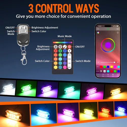 Miniatura 3 de Luces RGB para Rocas, 8 pods Kits de Luces Underglow de Neón, Control Remoto APP/RF y Modo Musical, Lámparas Inalámbricas Impermeables Multicolor