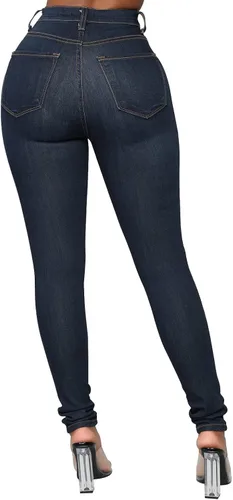 Miniatura 17 de KUNMI - Pantalones de mezclilla clásicos de cintura alta para mujer, elásticos, con efecto de levantamiento de glúteos, ajustados
