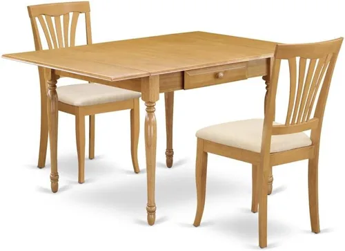 Miniatura 13 de East West Furniture MZAV3-BCH-W - Juego de comedor de 3 piezas para espacios pequeños que contiene una mesa de comedor rectangular con gotas y 2
