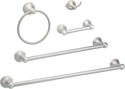 Amazon Basics Juego de accesorios de baño AB-BR817-SN de níquel satinado de 5 piezas, paquete variado