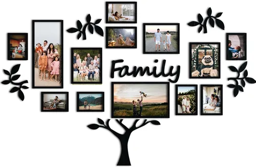 JustLikeWood Árbol genealógico grande de madera de 47.2 x 29.9 pulgadas con marcos de fotos, marco de fotos para bricolaje, calcomanías de pared
