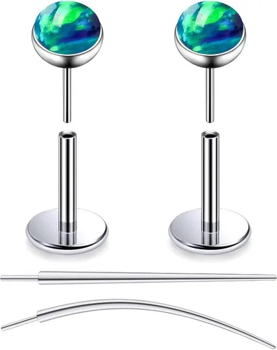 Miniatura 15 de F136 - Aretes de titanio 20/18/16G sin rosca, con parte trasera plana, multicolor, ópalo, nariz, labret Medusa Monroe, piercing con forma cónica